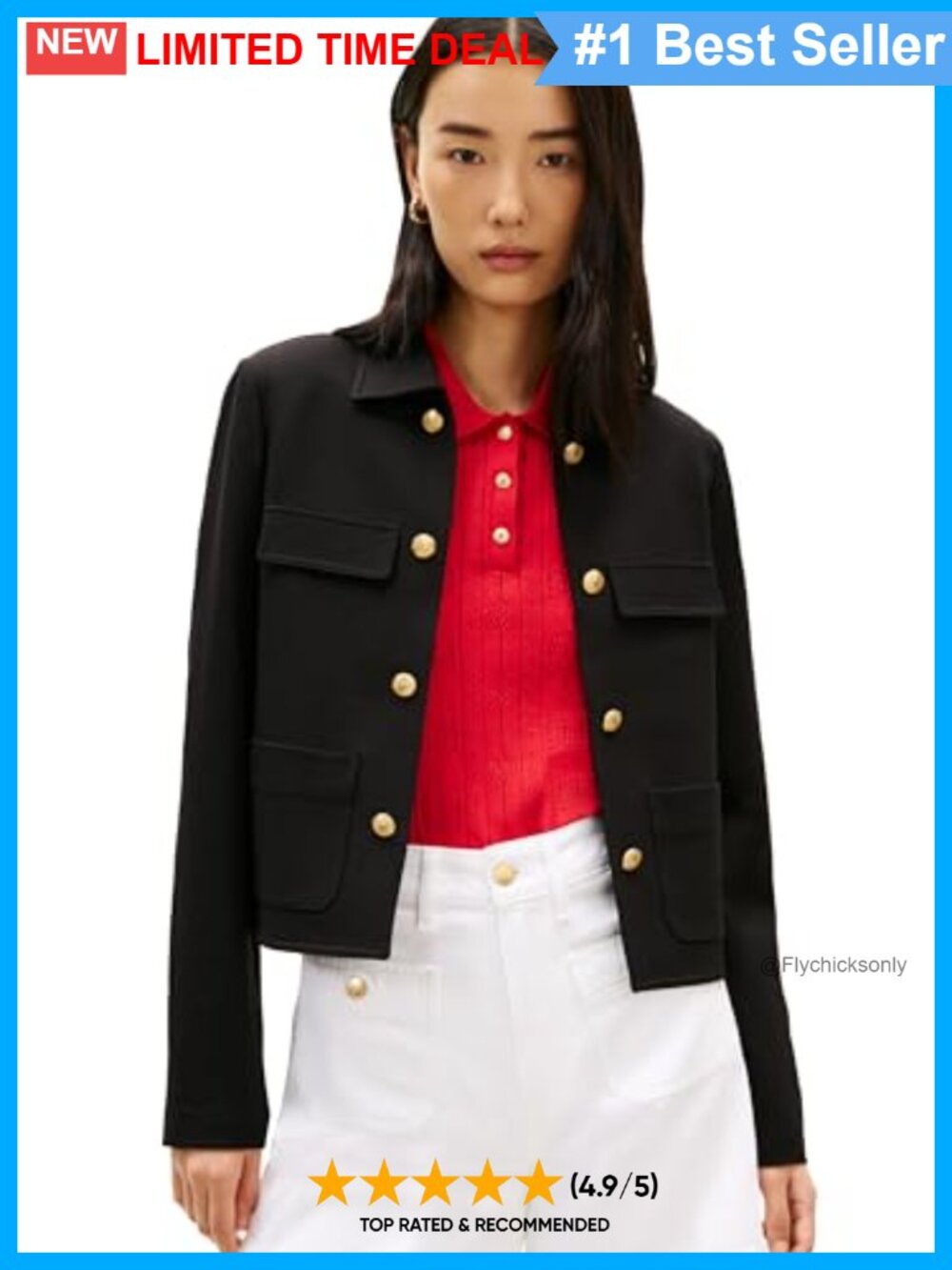 Tommy Hilfiger Women's Open Front Button Down Long Sleeve Blazer